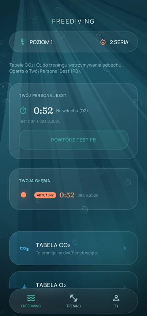 Zmierz Personal Best i zobacz swoje tabele CO2 i O2, dopasowane do wyniku.